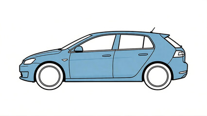 Fototapeta premium A flat vector style illustration of a light blue compact hatchback car shown from the side against a plain white background with clean black outlines.