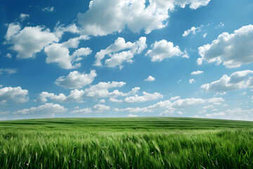 Obraz premium green field and blue sky with clouds