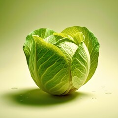 Fototapeta premium Whole head of crisp green cabbage with glossy leaves