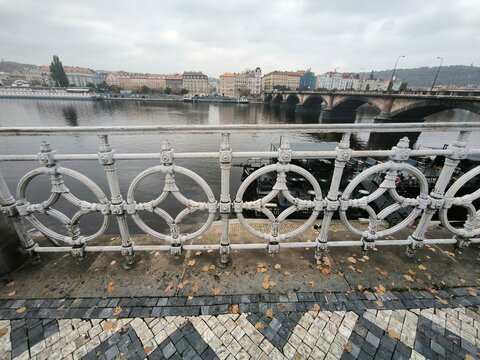 Prague Czech Republic - October 26 2024: River bridge railing
