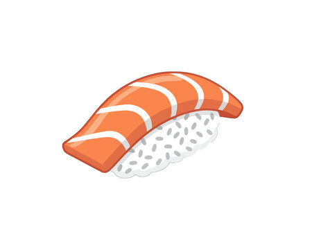 Salmon Nigiri Sushi Icon, Isolated Vector Illustration of Japanese Food with Rice and Fish Slice for Menu or App Design