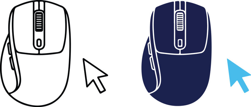 A black and white computer mouse next to a colored computer mouse isolated on white background, Vector