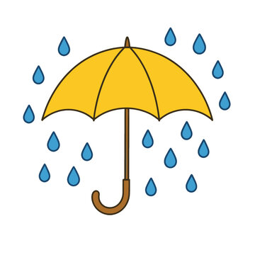 Yellow Umbrella Icon with Raindrops Vector Illustration, Isolated Transparent Background for Weather App and Digital Design