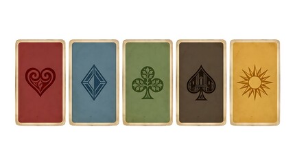 Backs of five playing cards with classic suit symbols board game magic trick card backs gambling © Hasan Stoke