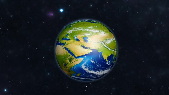 Dynamic rotating Earth with swirling clouds and twinkling stars. Captivating animation for global communication, space visuals, and celestial themes.