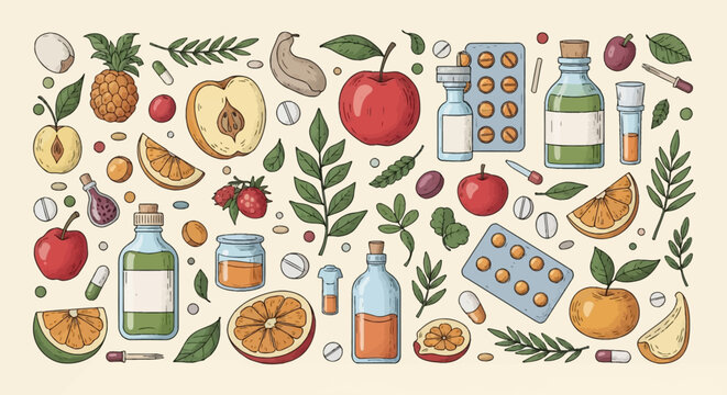 set of vegetables and fruits