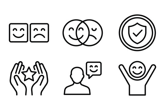 Collection of expressive icons showing emotions satisfaction and feedback with happy and sad faces