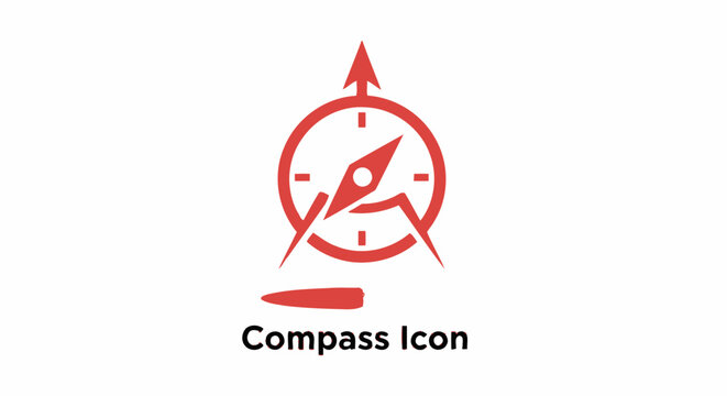 Red Compass Icon Illustrating Direction and Navigation on White Background.