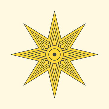 Star of Ishtar. Mesopotamian ancient symbol. Vector. Gold octagram shape isolated