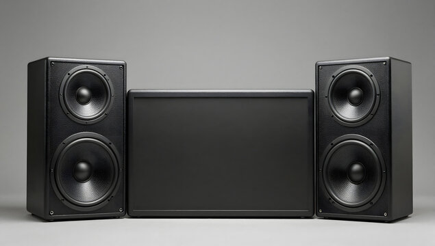 Audio Amplification: A captivating studio shot showcases an elegant audio speaker system. Meticulously designed, the speakers are a symphony of form and function.