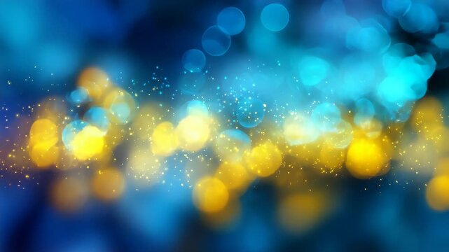 Blue yellow bokeh lights vibrant abstract glowing background