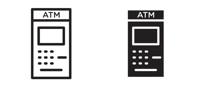 Atm icon In Flat and stroke Style Vector For App, UI, Websites. Black Vector Illustration.