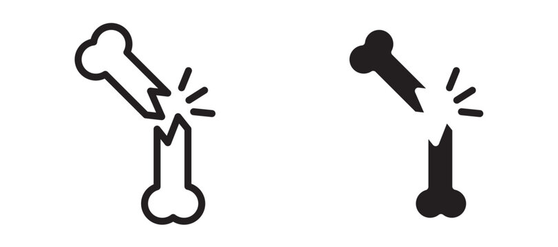 Broken bone icon In Flat and stroke Style Vector For App, UI, Websites. Black Vector Illustration.