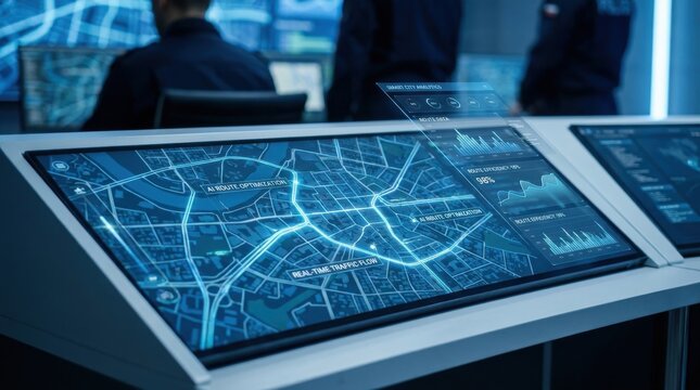 Smart City Route Planning Dashboard: Interactive city map with AI traffic optimization and route analytics