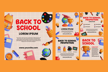 Naklejka premium Back to school vector social media post and poster set vector illustration