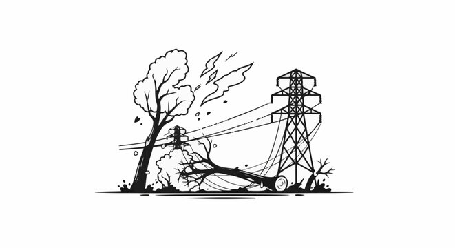 Damaged power lines and fallen trees from a storm's fury