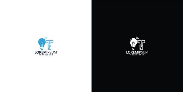 smart bulb technology logo design, bulb logo design initial T creative bulb logo ideas