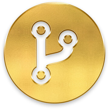Luxury 3D golden git branch icon with metallic texture for developer UI