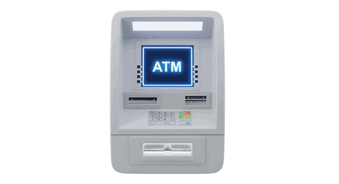 An automated teller machine with a blue glowing screen