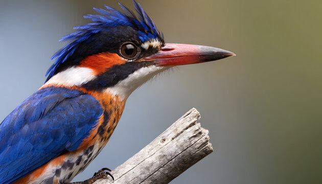 A beautiful, colorful bird on a branch amidst wild nature, showcasing their vibrant feathers and beaks in this stunning wildlife 