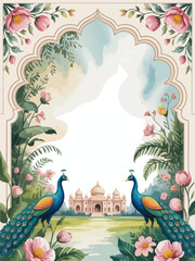 Obraz premium Luxury Mughal Arch Frames Vector | Premium Indian Heritage Wedding Invitation Backgrounds