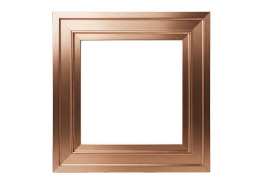 A square decorative frame made of polished brushed copper metal with a minimalist modern design PNG isolated on transparent background