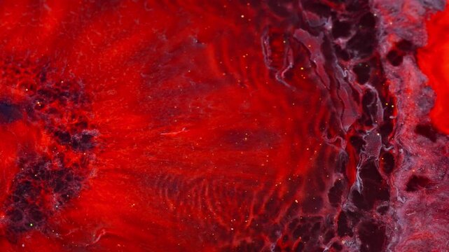 Red abstract backgrounds with organic forms made with colorful inks