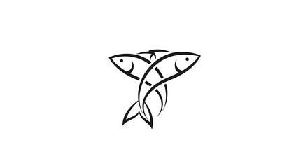 Obraz premium Minimalist fish, twin fish, black line art, simple icon, aquatic symbol