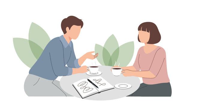 Illustration of a Friendly Business Meeting Between Two Women at a Cafe Table