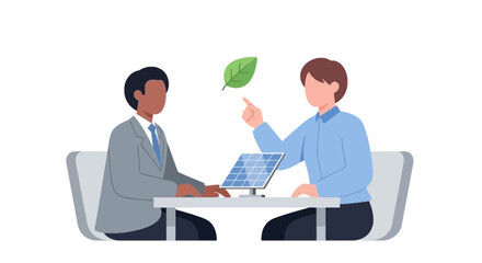 Obraz premium Business Meeting with Digital and Eco-Friendly Elements
