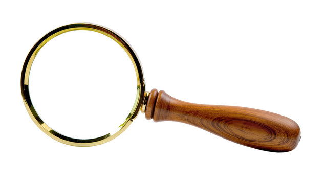Golden Magnifying Glass with Wooden Handle and Circular Lens