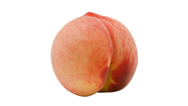 Ripe fuzzy peach with red blush and yellow undertones