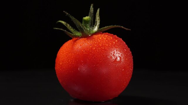 One small cherry tomato rotates on a dark background.