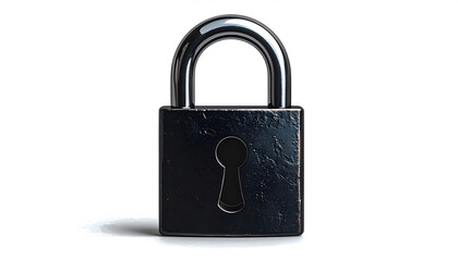 Naklejka premium A close-up shot showcases a black padlock against a stark white background, emphasizing its metallic texture and secure design.