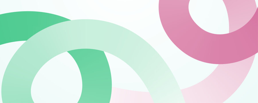 Abstract interlocking rings in pastel green and pink hues