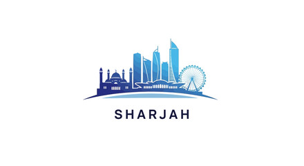 Fototapeta premium Sharjah Cityscape Silhouette Depicting Iconic Landmarks and Modern Architecture.