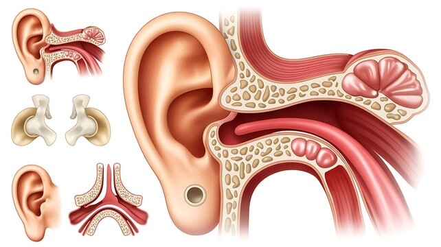 Ear structure diagram with inner middle outer anatomy high resolution Picture