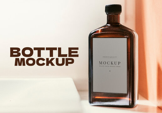 Elegant Glass Bottle Mockup PSD