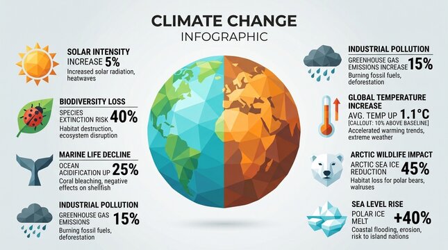 Climate change infographic global warming statistics and earth impact