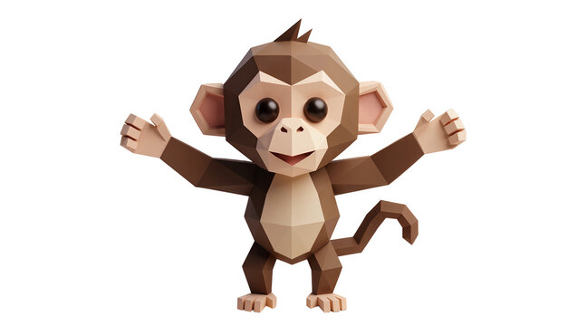 Brown polygonal monkey with outstretched arms and large eyes