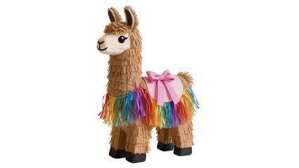 Brown Piñata Llama with Colorful Fringe and Pink Ribbon © Fried