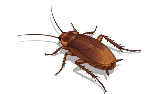 Brown cockroach crawling isolated on white background