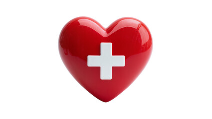 Obraz premium Red glossy heart shape with white medical cross symbol