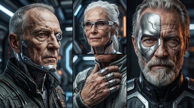Ritratto Futuristico di Anziano Cyborg &ndash; Personaggio Sci‑Fi