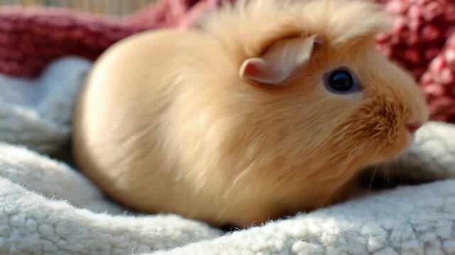 Guineapig rodent pet ginger brown fur portrait on soft blanket