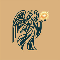 Fototapeta premium Angel Holding Glowing Star.