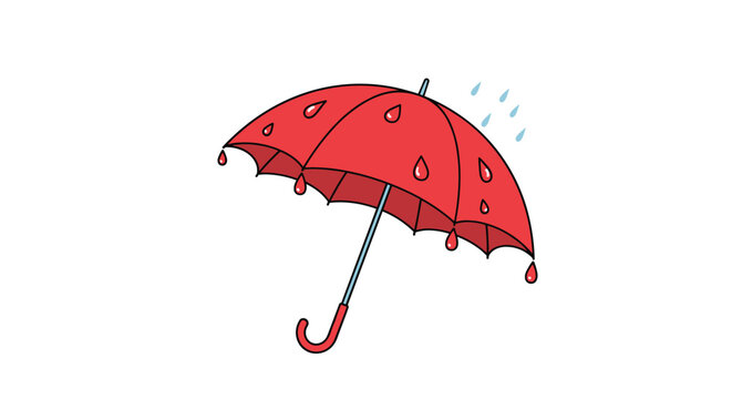 Bright red umbrella with raindrops falling on and dripping from its surface, symbolizing protection, insurance, shelter, and security against unforeseen events.