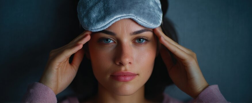 The woman adjusting her sleep mask like a captain ready for dreamland voyage