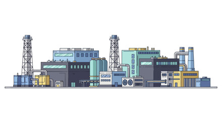 Obraz premium Modern Industrial Factory Complex with Tall Chimneys and Buildings.