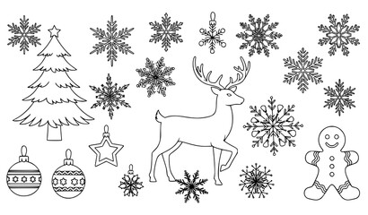 Christmas winter silhouette vector set tree reindeer ornaments outline © MstNadiya